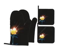 Glorious Yellow Flower in Bloom Baking Gloves Pot mats, Barbecue Party Cooking 500â„‰ high Temperature Resistant Oven Gloves Pot lid mats 4 Pieces Set,