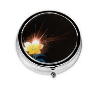 Glorious Yellow Flower in Bloom Mini Round Pill Box, can be Put into Wallet, Pocket, Light and Convenient, 3 Compartment Pill Box, Portable Pill Box,