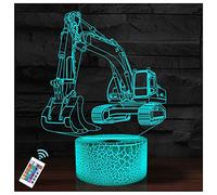 Glorivo Excavator Night Light,16 Colors Remote Control & Smart Touch Dimmable 3D Illusion Bedside Lamp,Bedroom Decoration Birthday Christmas Toy Gift for Kids Boys Girls Friends