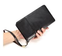 Glorixen Mens Leather Document Clutch Bag Passport Organizer Zippered Storage Pouch for Phone Travel Business Essentials, Coffee