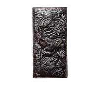 Glorixen Men's Retro Genuine Leather Wallet Bifold Long Embossed Clutch Zipped Coin Purse RFID Blocking Dragon Coffee, Tiger, Vintage