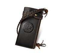 Glorixen Retro Crazy Horse Leather Bifold Wallet for Men - Removable Chain & Checkbook Organizer Design, Dark Brown, M, Vintage