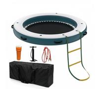 Glorlliant 8'x8' Inflatable Water Floating Dock, Drop Stitch Floating Raft with Mesh Hammock, Ladder, Anchor Set & Non-Slip Top, Heavy Duty Swim Platform for Lake, Pool, Beach, Supports 4-6 People