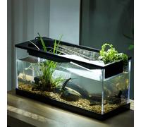Glorlliant Desktop Fish Tank with Air Pump Aquarium and Light, Aquarium Starter Kits, Ecological Cycle System, Circulating Heating Lighting Desktop Fish Tank, 38x14.5x18cm