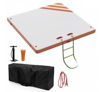 Glorlliant Inflatable Floating Dock, 1.8×1.5m Non-Slip PVC Water Mat, Gradient White & Orange-Red Design, Stable Multi-Person Raft for Swimming, Lounging, Yoga and Fishing