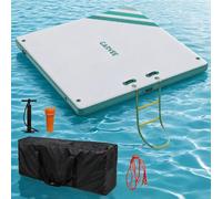 Glorlliant Inflatable Floating Dock, 2.4x1.8m Pool Air Dock Platform for Boating & Water Sports, PVC Non-Slip Inflatable Multi-Person Swim Raft with Rope Ladder, Pump, Carry Bag for Lake Pool Beach