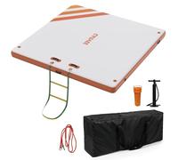 Glorlliant Inflatable Floating Dock, 3×1.8m Non-Slip PVC Water Mat, Gradient White & Orange-Red Design, Stable Multi-Person Raft for Swimming, Lounging, Yoga and Fishing