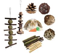 Glorlliant Rabbit Chew Toys, Natural Apple Stick Chew Toys Grass Ball Timothy Hay Sticks Chew Treats, Paper Carrot Cagehouse Hanging Small Animal Teeth Care Toy for Rabbit Chinchilla Guinea Pig Hamst