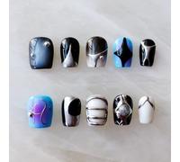 Glors 10 Pieces False Nails Press On False Nails AI Cyberpunk Style Portable Salon Quality with Metallic Short Square Nail Art (Small, SS)