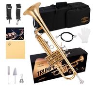 Glory Bb Trumpet - Trumpets for Beginner or Advanced Student with Case, pair of gloves-Gold Laquer