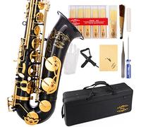 Glory Black/Gold B Flat Tenor Saxophone with Case,10pc Reeds,Mouth Piece,Screw Driver,Nipper. A pair of gloves, Soft Cleaning Cloth