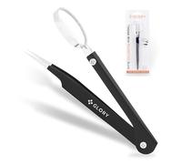 GLORY Black Tweezers with Magnifying Glass, Stainless Steel Fine Point Tweezers with Magnifier, Precision Splinter Removal Tool for Facial Hair, Thorns, Glass & Crafts, Foldable & Portable Design
