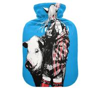 Glory Blue Pig Anime hot Water Bottle with Soft Cover, 1L hot Compress for Hot and Cold Therapies, Hot and Cold Therapies