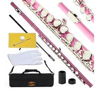 GLORY Closed Hole C Flute, Pink, C Key, Cupronickel, 16 Keys, With Case, Tuning Rod, Cloth, Grease, Gloves
