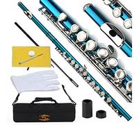 Glory Closed Hole C Flute With Case, Tuning Rod and Cloth, Gloves,Sea Blue
