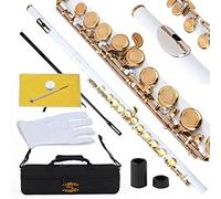 GLORY Closed Hole C Flute with Case, Tuning Rod, Cloth, Grease, Gloves - White/Laquer