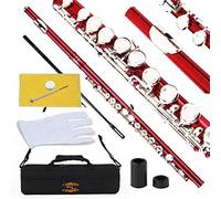 GLORY Closed Hole C Flute With Case, Tuning Rod, Cloth, Joint Grease, and Gloves, Red , Click to See More Colors