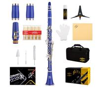 Glory GLY-CLADBL Professional Ebonite Bb Clarinet with 10 Reeds, Stand, Hard Case, Cleaning Cloth, Mouthpiece Brush and Pad Brush,Dark Blue/Silver