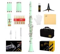 Glory GLY-CLAGN Professional Ebonite Bb Clarinet with 10 Reeds, Stand, Hard Case, Cleaning Cloth, Mouthpiece Brush and Pad Brush,Green