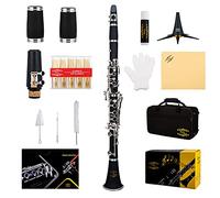Glory GLY-PBK Professional Ebonite Bb Clarinet with 10 Reeds, Stand, Hard Case, Cleaning Cloth, Mouthpiece Brush and Pad Brush, Black