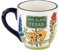 Glory Haus Everyday Home Sweet Home State Jumbo Coffee or Soup Mugs, Hand Painted 16oz Ceramic (God Bless Texas Wildflower)