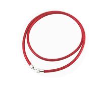 Glory Qin Red Silk Braided Rope Chain 925 Silver Plated Clasp Leather Cord Chain Necklace Rope (1.0 mm, 16 Inches)