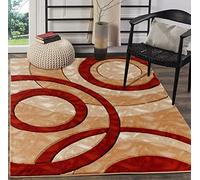 GLORY RUGS Area Rug Modern 4x6 Dark red Circles Geometry Soft Hand Carved Contemporary Floor Carpet Fluffy Texture for Indoor Living Dining Room and Bedroom Area