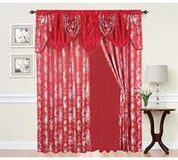 GLORY RUGS Jacquard Luxury Window Panel Set(Red Silver) Curtain with Attached Valance and Backing Bedroom Living Room Dining 110X84 inches Each Jana,