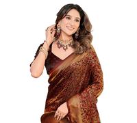 Glory Sarees Banarasi Women's Satin Silk Elegant Crafted Graceful Design Blouse Sare(Satin Silk_Parent), Maroon 3, One size