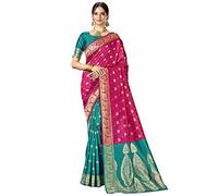 Glory Sarees Banarasi Women's Silk Blend Saree, Magenta, One size