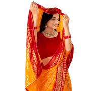Glory Sarees Women's Georgette Bandhani Leheriya Sari with Blouse, mustard, One size