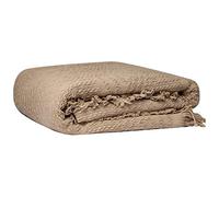 GLORY SEASON 100% Cotton Throw Blanket in Latte Brown Jacqard Weave Fabric with Fringe Soft Warm Cover for Bed Couch and Living Room Sofa,Chair 50x60 Inches