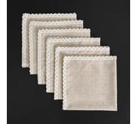 GLORY SEASON Lace Trim Napkin with Linen-Look Textured Rustic Washable Cloth Elegant Dinner Napkins 6 Pack 18X18 Inch Soft,Reusable,Natural for Dinners,Parties & Wedding and Everyday Use