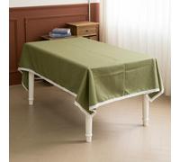 GLORY SEASON Lace Trim Tablecloth Linen-Look Textured Rustic Burlap Stlye Machine Washable Solid Heavy Weight Rectangle/Oblong Table Cloth Cover for Kitchen Dinning Tabletop Decoration 55x86 in Green