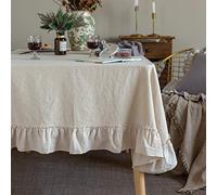 GLORY SEASON Retro Farmhouse Ruffle Tablecloth Cotton Flounces Trim Washable Table Cover Tablecloths For Rectangle Table Baby Shower Kitchen Party Wedding Decor White, 52''x70''