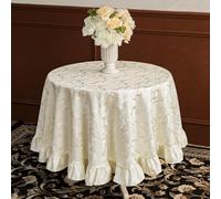 GLORY SEASON Round Tablecloth Emboss Style with Retro Ruffle Flounces Trim Waterproof Tablecloths Washable Round Table Clothes for Kitchen Dinning,Indoor and Outdoor Use 90 Inch