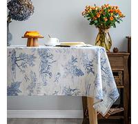GLORY SEASON Rustic Tablecloth Classic French Village Printed Linen Fabric Table Cover Farmhouse Decoration 52x70 Inches Rectangle/Oblong Blue for Kitchen Dining