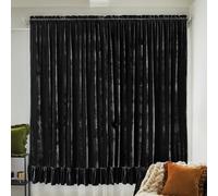 GLORY SEASON Velvet Curtains Set of 2 Retro Ruffle Flounces Trim Soft Decorative Luxurious Solid Obsidian Black Farmhouse Vintage Light-Filtering Curtain for Living Room Bedroom 52x96 Inch