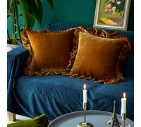 GLORY SEASON Velvet Cushion Cover Soft Decorative Luxury Solid Square Sofa Couch Bedroom Farmhouse 45x45cm Gold Camel