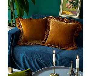 GLORY SEASON Velvet Cushion Cover Soft Decorative Luxury Solid Square Sofa Couch Bedroom Farmhouse 45x45cm Gold Camel