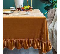 GLORY SEASON Velvet Tablecloth Luxurious Solid Rectangle/Oblong Retro Farmhouse Ruffle Tablecloths Washable Table Cover for Party Wedding Baby Shower Kitchen Dinning Tabletop Decoration 60x120 Inch