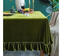 GLORY SEASON Velvet Tablecloth Luxurious Solid Rectangle/Oblong Retro Farmhouse Ruffle Tablecloths Washable Table Cover for Party Wedding Baby Shower Kitchen Dinning Tabletop Decoration 52x70 Inch