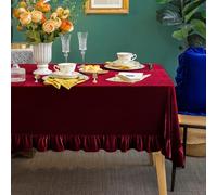GLORY SEASON Velvet Tablecloth Luxurious Solid Rectangle Table Cloth,Oblong Retro Farmhouse Ruffle Tablecloths Washable Table Cover for Party Wedding Baby Shower Kitchen Dinning Tabletop Decoration