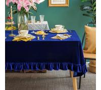 GLORY SEASON Velvet Tablecloth Luxurious Solid Rectangle Table Cloth,Oblong Retro Farmhouse Ruffle Tablecloths Washable Table Cover for Party Wedding Baby Shower Kitchen Dinning Tabletop Decoration