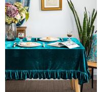 GLORY SEASON Velvet Tablecloth Luxurious Solid Rectangle Table Cloth,Oblong Retro Farmhouse Ruffle Tablecloths Washable Table Cover for Party Wedding Baby Shower Kitchen Dinning Tabletop Decoration