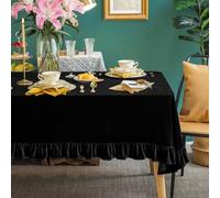 GLORY SEASON Velvet Tablecloth Luxurious Solid Rectangle Table Cloth,Oblong Retro Farmhouse Ruffle Tablecloths Washable Table Cover for Party Wedding Baby Shower Kitchen Dinning Tabletop Decoration