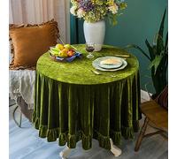 GLORY SEASON Velvet Tablecloth Luxurious Solid Round Table Cloth,Oblong Retro Farmhouse Ruffle Tablecloths Washable Table Cover for Party Wedding Baby Shower Kitchen Dinning Tabletop Decoration