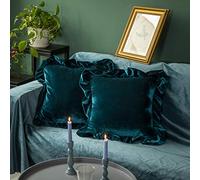 GLORY SEASON Velvet Throw Pillow Cover Soft Decorative Luxurious Solid Square Cushion Case for Sofa Couch Bedroom Farmhouse,Pack of 2, 18 x 18 Inches, Malachite Green