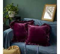 GLORY SEASON Velvet Throw Pillow Cover Soft Decorative Luxurious Solid Square Cushion Case for Sofa Couch Bedroom Farmhouse,Pack of 2, 18 x 18 Inches, Amaranth