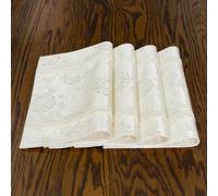 GLORY SEASON Waterproof Spillproof Placemat with Lace Trim Fabric Luxurious Washable Placemats Set of 4,Woven Cloth Textured Heat Resistant Non-Slip for Kitchen Dining Table Decor Ivory White